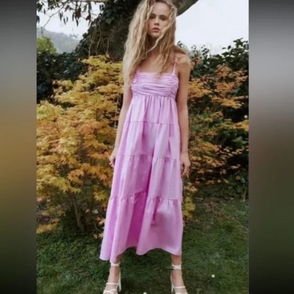 NWT Zara Cotton Poplin Sleeveless Maxi Dress Pink Blogger Fave